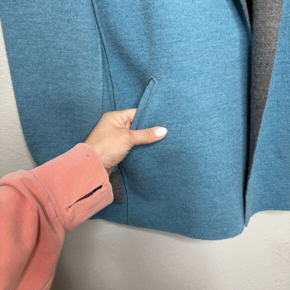 EILEEN FISHER TEAL w/GRAY FELTED MERINO WOOL OPEN WRAP SHAWL COLLAR JACKET Sz 2X - Picture 3 of 6